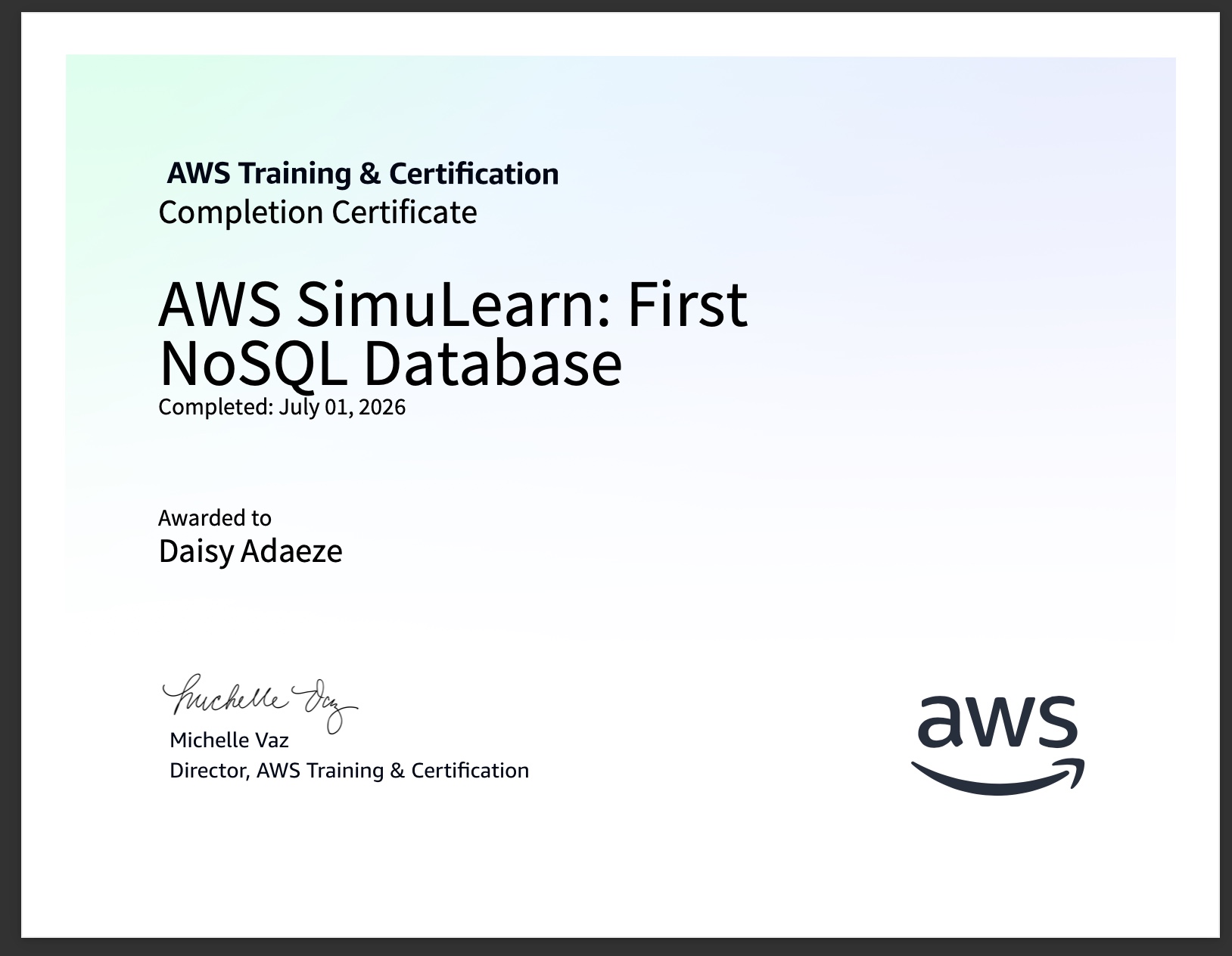 AWS SimuLearn: First NoSQL Database